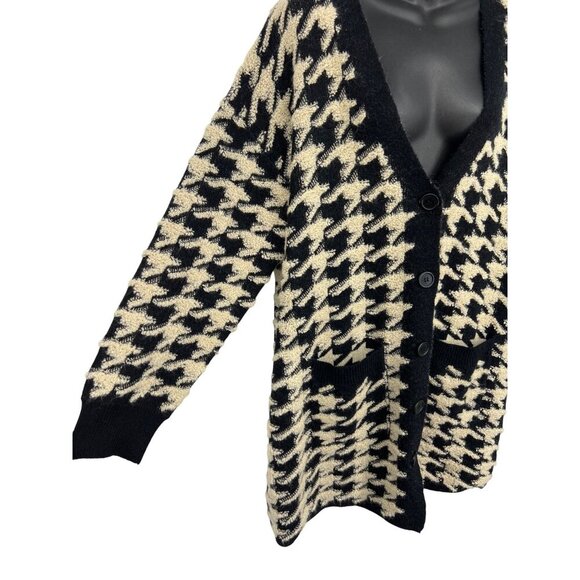Max Studio Oversized Houndstooth Cardigan Sweater Size Large L Brown Black New - Picture 4 of 10